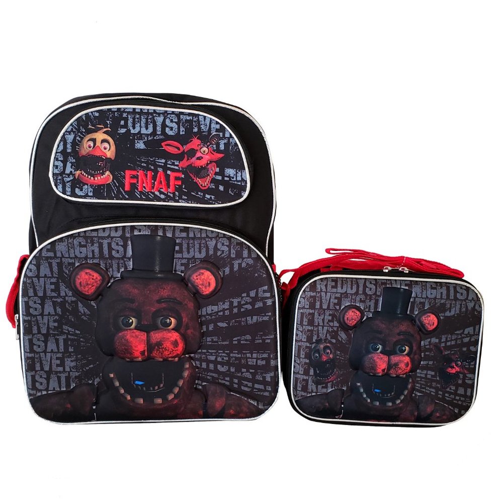 Five Nights at Freddy's Backpack and Lunch Bag Set 3D FNAF Black Large 16"